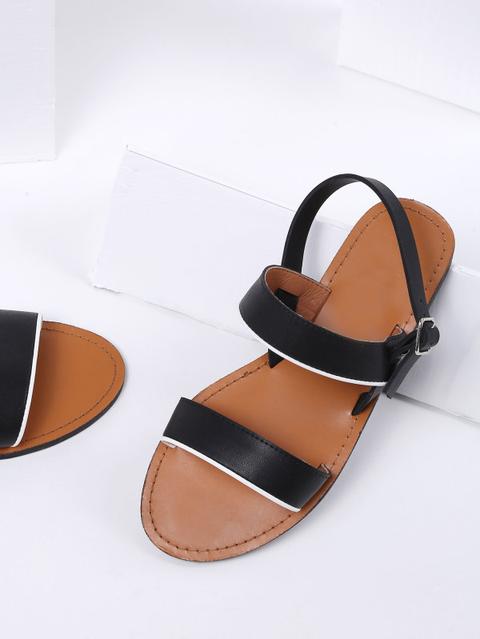 Sandalias Pu Estilo Playero Con Tiras - Negro