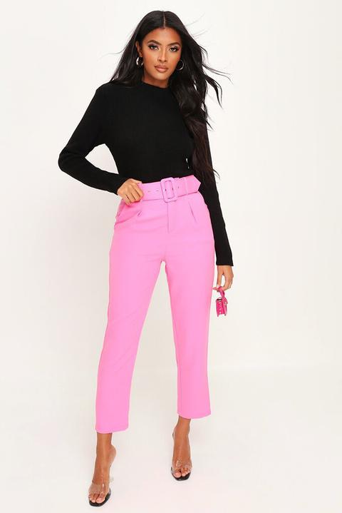 Pink Belted Cigarette Trousers from I Saw It First on 21 Buttons