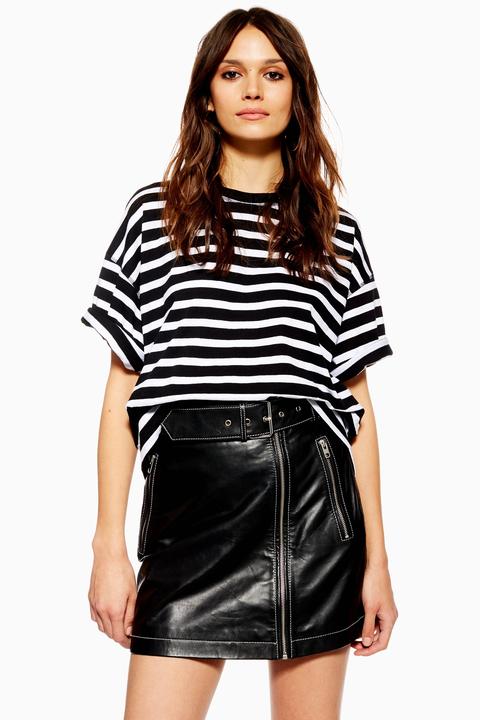 Womens Striped Boxy T-shirt - Black, Black