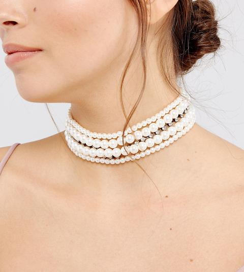 Asos - Collarino Da Cerimonia In Pizzo Con Perle Sintetiche E Gioielli - Crema