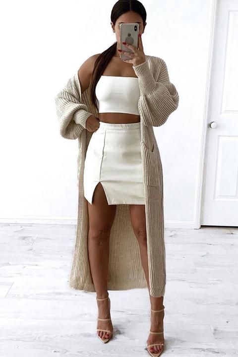 Bren Beige Oversized Balloon Sleeve Long Maxi Cardigan