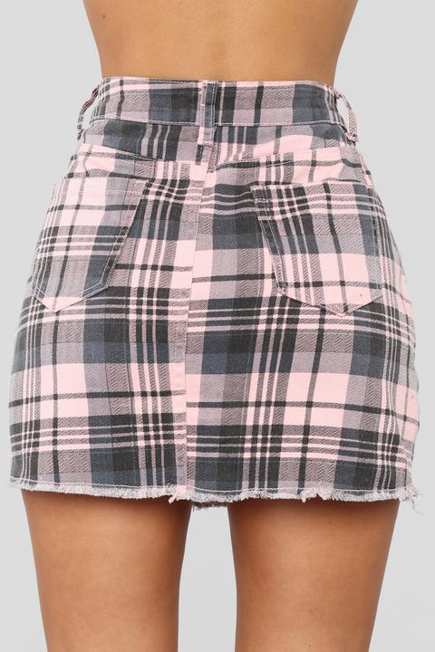 pink plaid skirt fashion nova