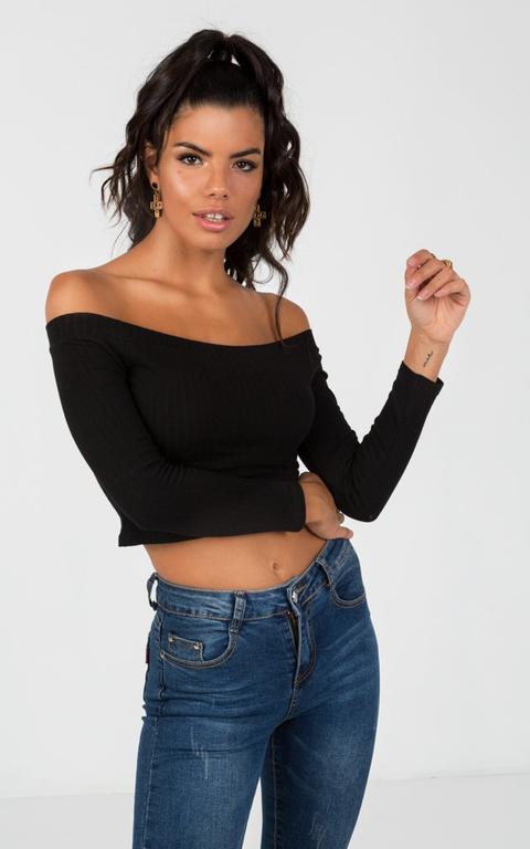 Long Sleeve Off-the-shoulder Crop Top