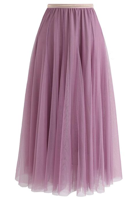 My Secret Weapon Tulle Midi Skirt In Lilac