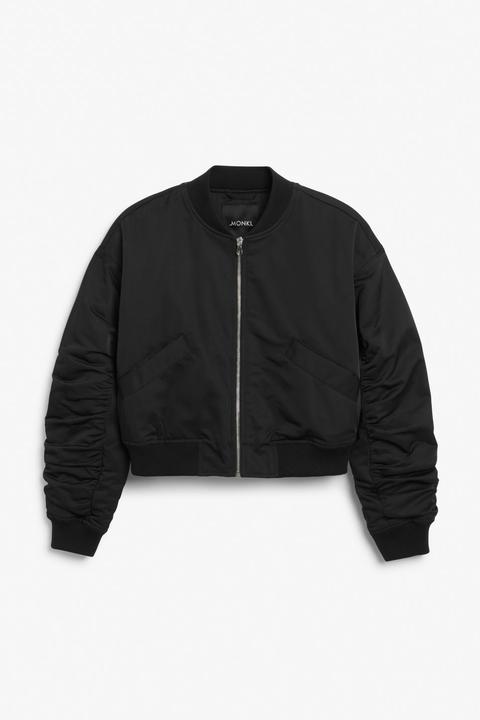 Ruche Detailed Bomber Jacket - Black