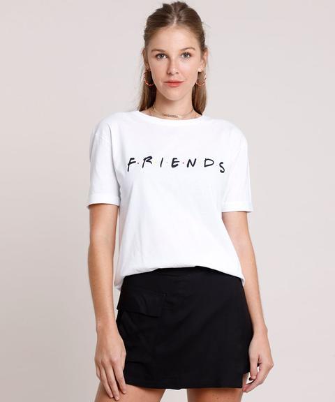 Blusa Feminina Friends Manga Curta Decote Redondo Off White