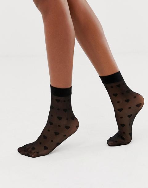 Calcetines Transparentes Con Corazones Y Lunares De Asos Design-negro