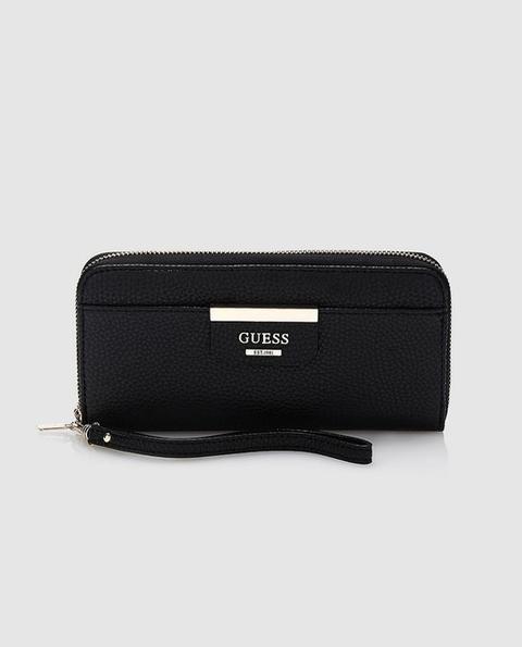 Guess - Cartera De Mujer En Color Negro Con Cierre De Cremallera Y Asa De Muñeca