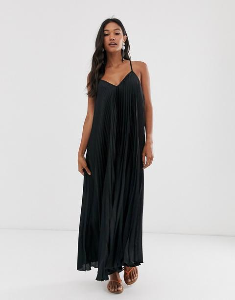 River Island - Vestito Lungo A Pieghe Nero - Nero