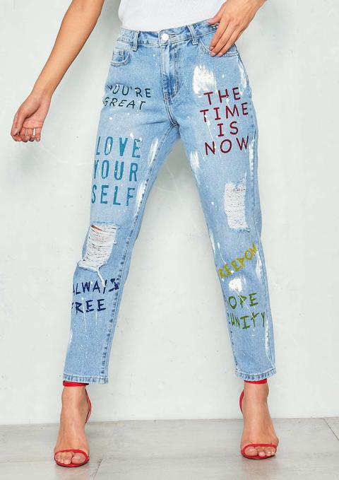 Selena Denim Distressed Self Love Mom Jeans