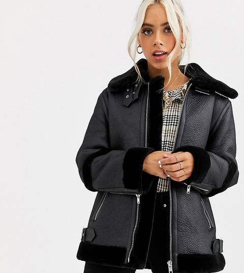 Asos Design Petite Bonded Aviator Coat In Black