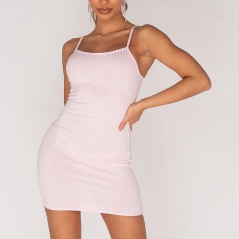 Pink Rib Knit Cami Style Bodycon Mini Dress