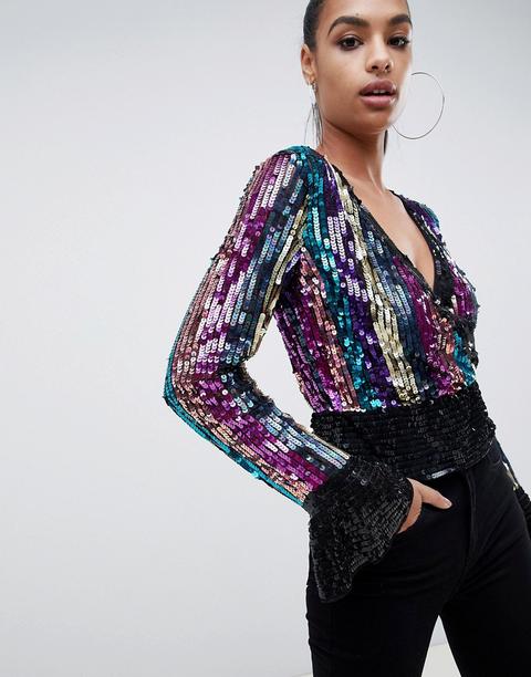 Asos Design - Top A Portafoglio Con Paillettes A Righe E Apertura Sul Retro - Multicolore