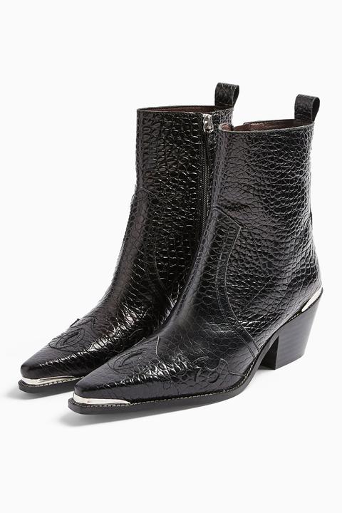 Womens Malta Black Western Leather Boots - Black, Black