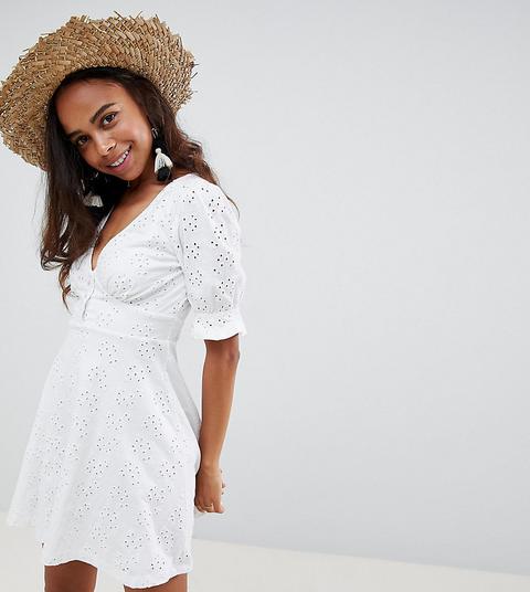 Asos Design Petite Broderie Button Through Tea Dress