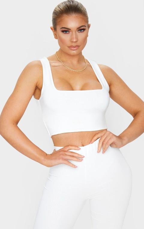 Cream Slinky Square Neck Crop Top