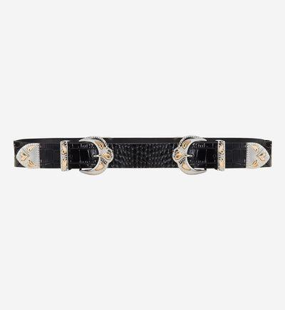 Ceinture Ariona Western Cuir Embossé Croco Noir Maje