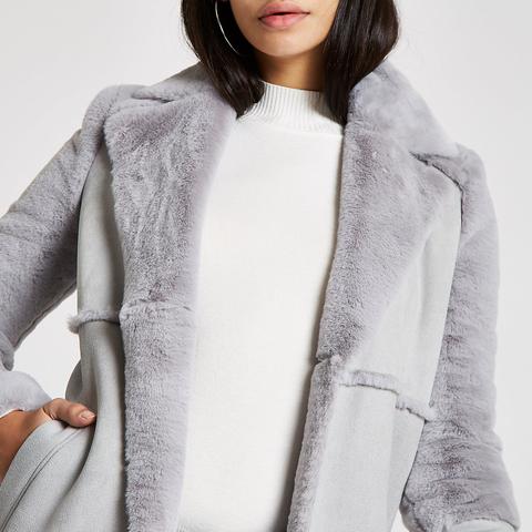 grey faux fur coat river island