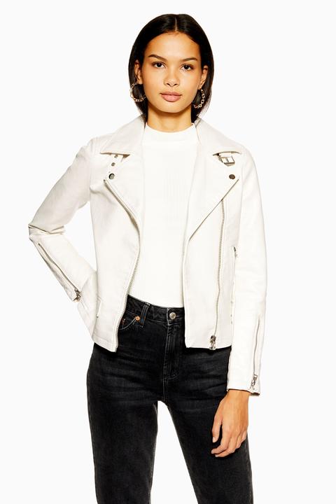 Womens Pu Biker Jacket - White, White