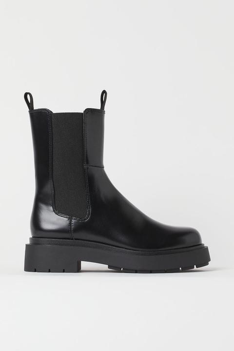 Botas Chelsea Con Plataforma - Negro