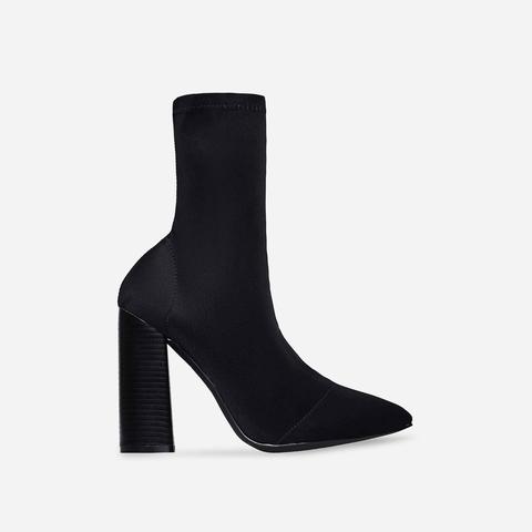 Charlie Block Heel Ankle Boot In Black Lycra, Black