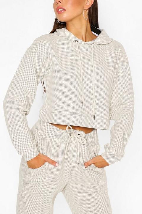Womens Waffle Slouch Lounge Hoodie - Beige - 6, Beige
