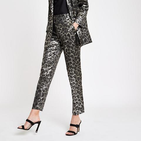 Black Leopard Print Jacquard Trousers
