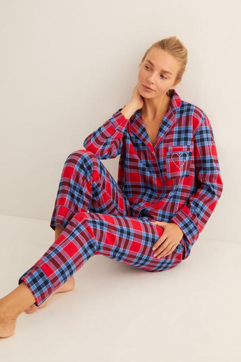 Pijama Largo Camisero Franela Cuadros