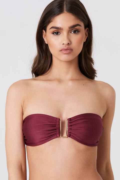 Shiny Metal Detail Bandeau Bikini Rot