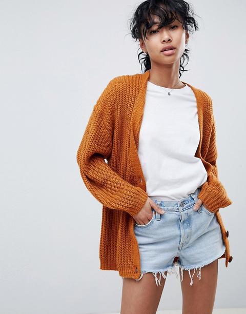 Asos Design - Cardigan Oversize A Coste Larghe Con Bottoni - Pietra