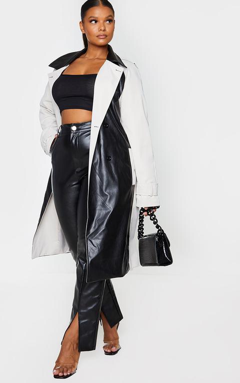 Plus Stone Pu Panelled Trench Coat