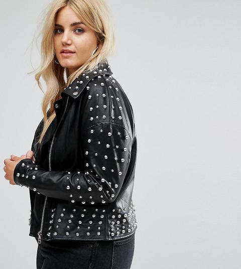 Missguided Plus - Giacca Stile Motociclista In Pelle Sintetica Con Borchie - Nero