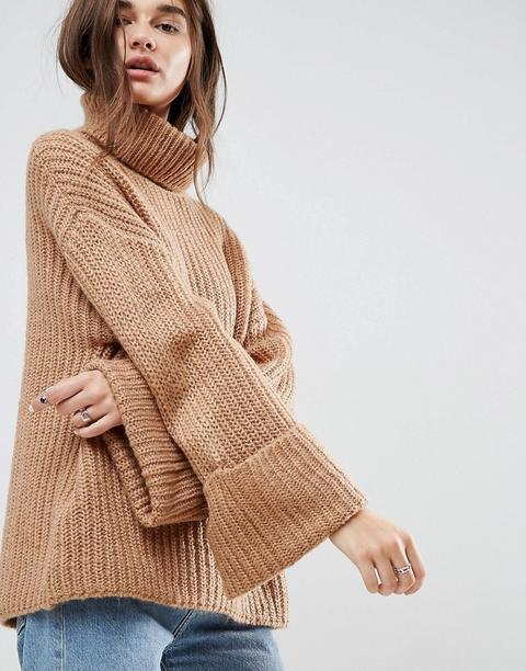 Asos - Maglione Oversize Con Bordi Alti - Pietra