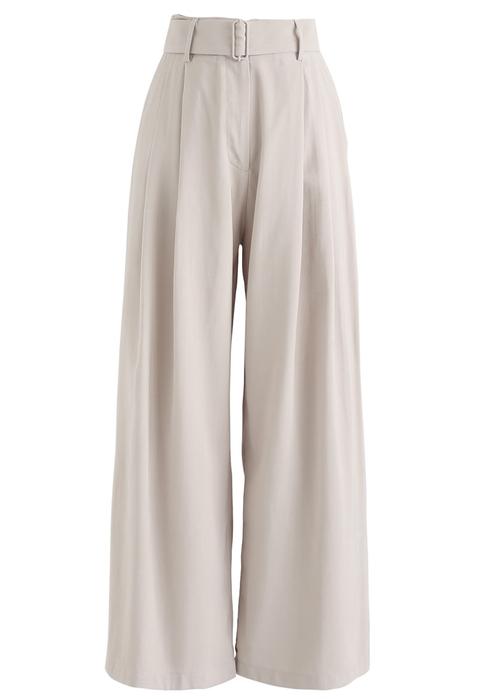 Wandering Belted Wide-leg Pants In Light Tan