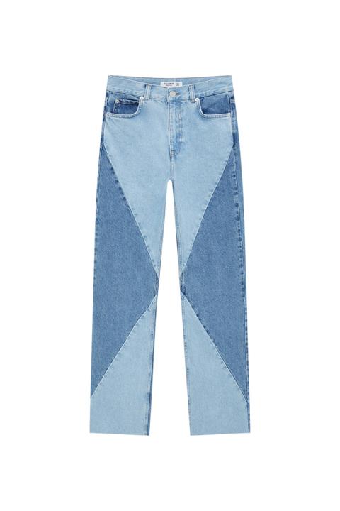 Jeans Rectos Patchwork Tiro Alto