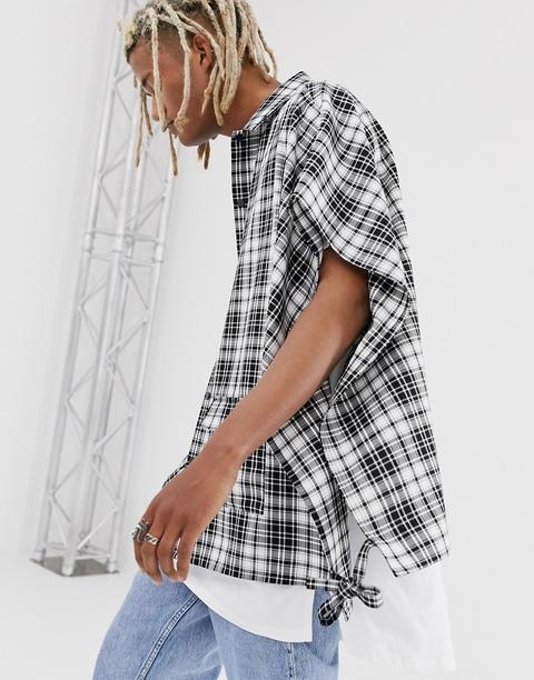 Asos Design - Camicia A Mantella Oversize A Quadri Neri E Bianchi - Rosso