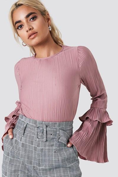 Na-kd Frill Sleeve Pleated Top - Pink
