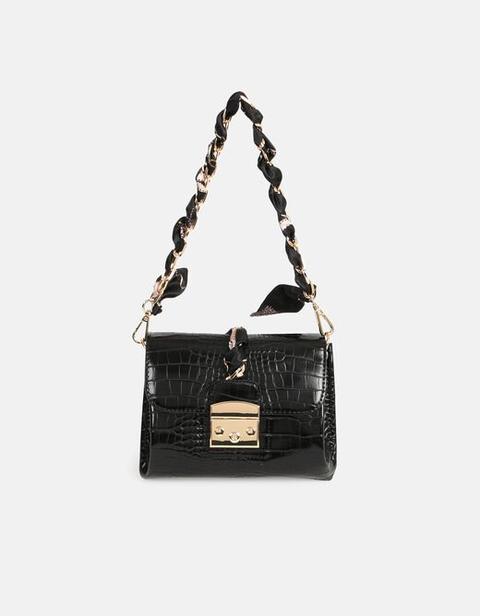 Sac Pochette Aspect Croco Noir Femme