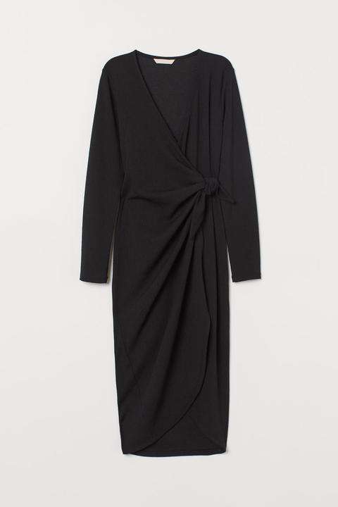 Vestido Cruzado En V - Negro
