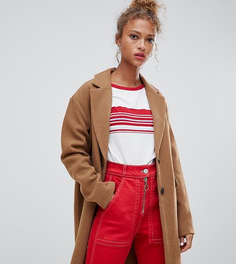 Pull & Bear Button Front Coat In Tan - Brown