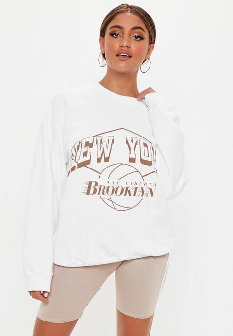 White New York Brooklyn Graphic Sweatshirt, White