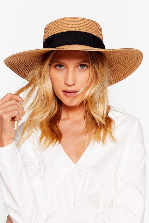 Chapeau Canotier En Paille Avec Ruban - Marron - One Size, Marron