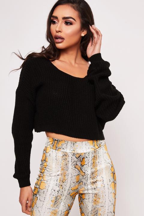 Kelsey Black Knitted Cropped Jumper