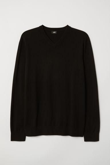 H & M - Pullover Cotone Con Scollo A V - Nero