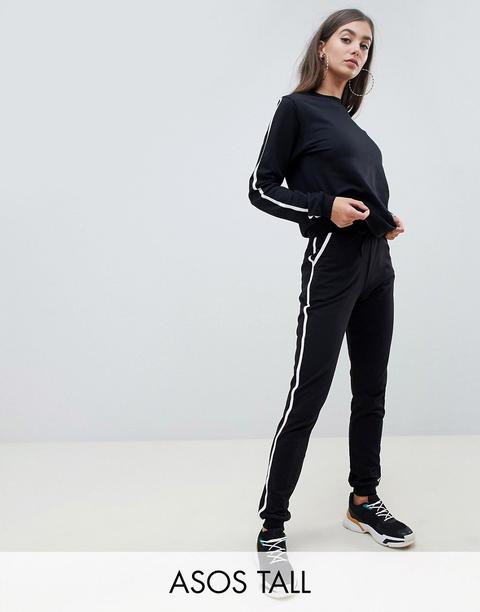 Asos Design Tall - Tuta Felpa Graziosa/joggers Basic Con Allacciatura E Finiture A Contrasto - Nero