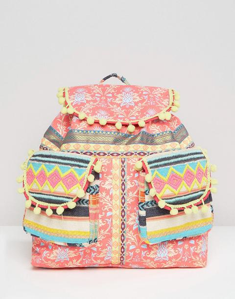 Mochila De Playa Con Pompones Flúor De Asos