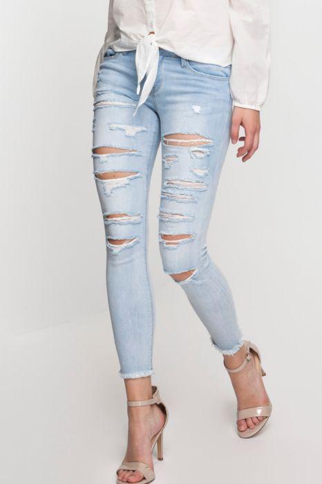 Jeans Skinny Destroyed Blu Chiaro