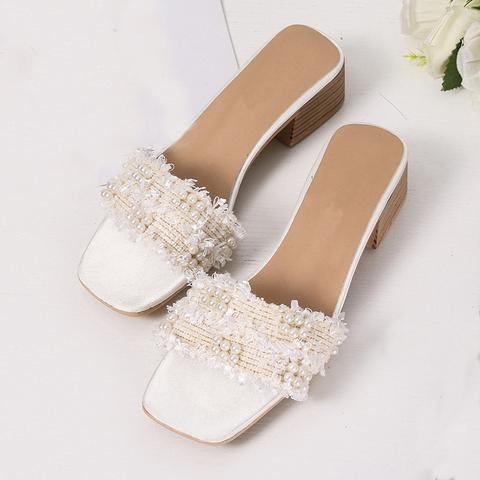 Chaussures À Talons Épais Avec Perles