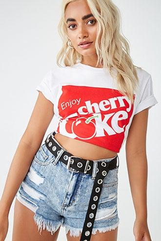 Forever 21 Cherry Coke Graphic Tee , White/red