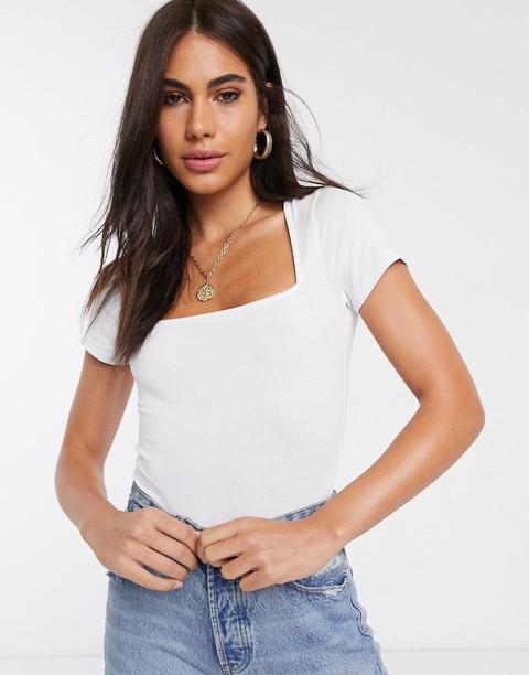 Asos Design - Body À Mancherons Et Encolure Carrée - Blanc